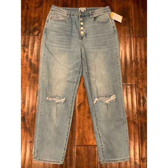 Abound Light Wash Distressed Boyfriend Straight Blue Denim Jeans, Size 30 - Picture 1 of 10